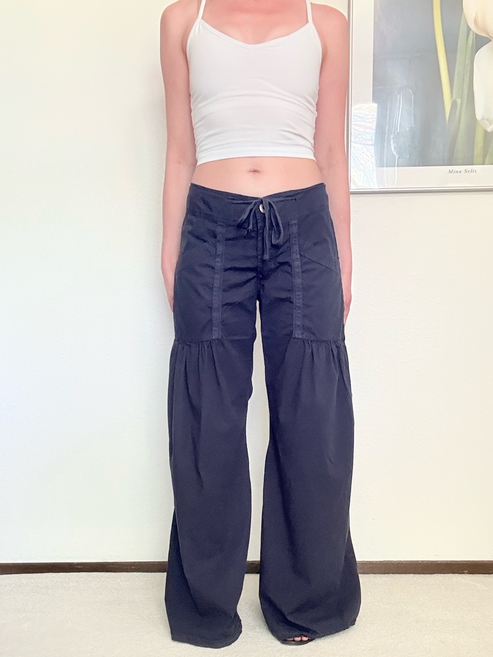 Y2K XCVI Low Rise Dramatic Extra Wide Leg Cargo Pants Sporty Gorpcore Streetwear